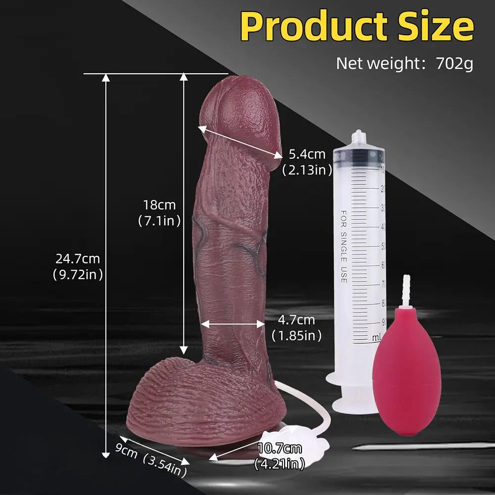 9.72in Manual Male and Female Dual Density Silicone Ejaculating Dildo