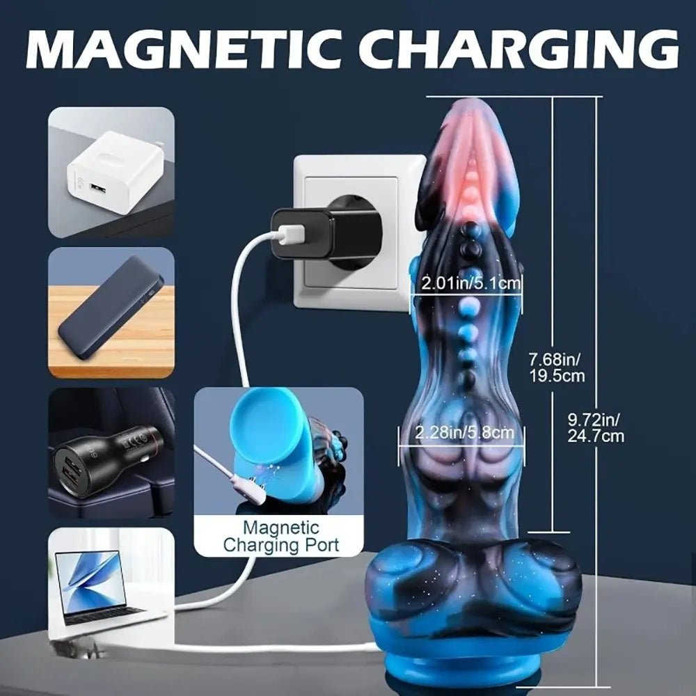9.72in Thrusting Dragon Monster Fantasy 4IN1 Knot Dildo Vibrating Heating