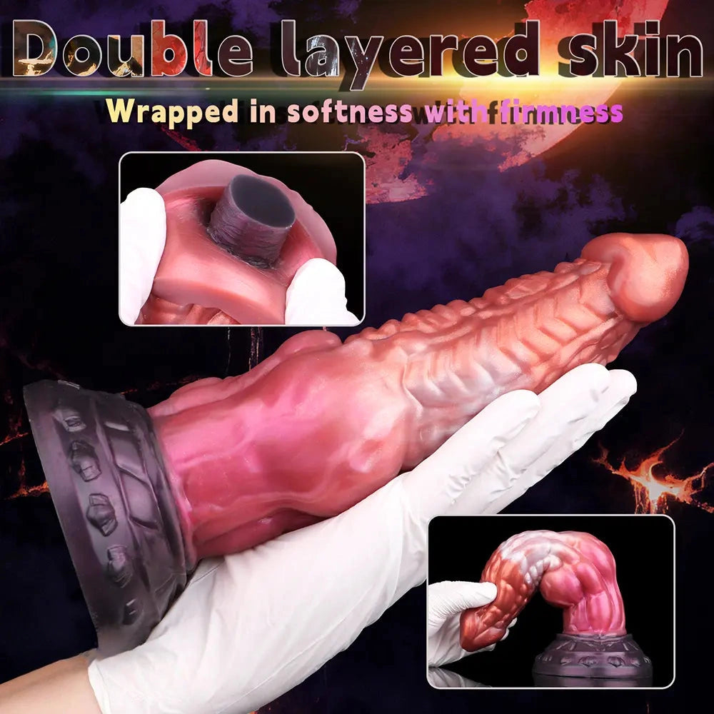 9.76in Knotted Monster Animal Double Layer Silicone Dildo For Stimulation