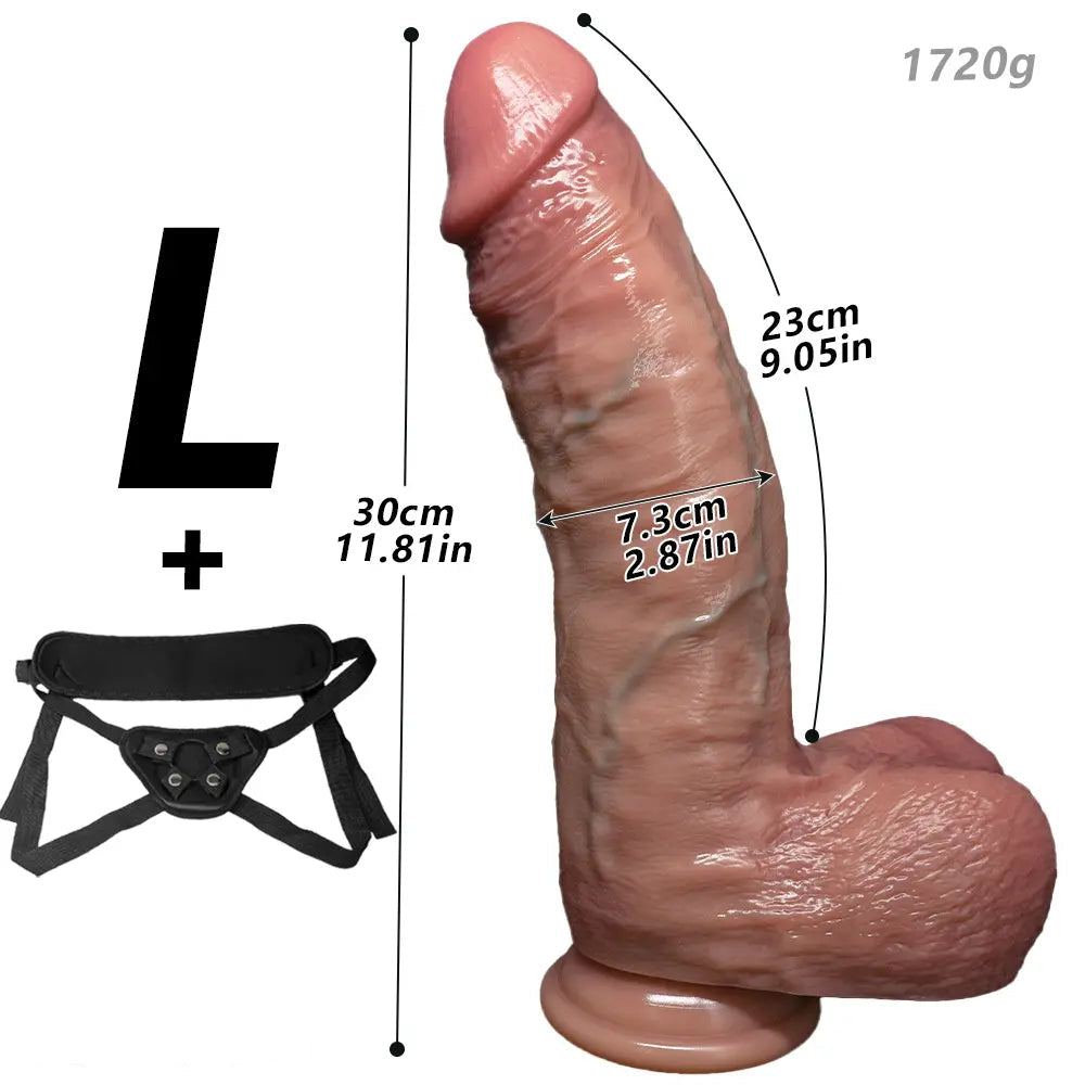 9.84in 11.02in 11.81in Strap on Soft Realistic Big Cock Dildo Easy to Clean