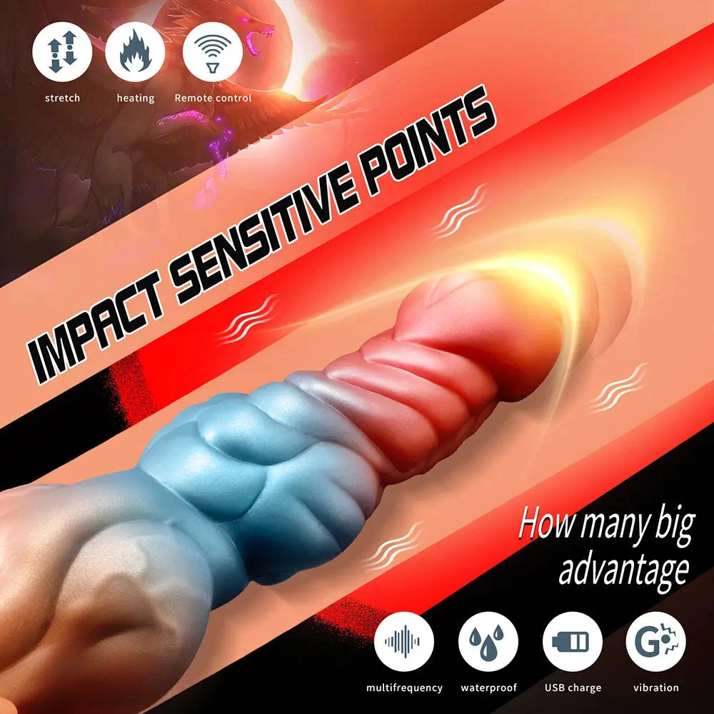 9.84in Automatic Vibrating Telescopic Heating Shock Monster Remote Dildo