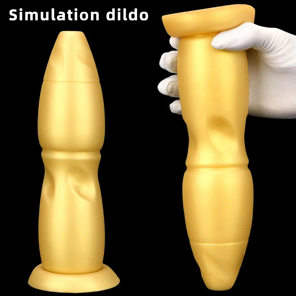 9.84in Gold Soft Liquid Big Silicone Butt Plug Dildo For Females Males