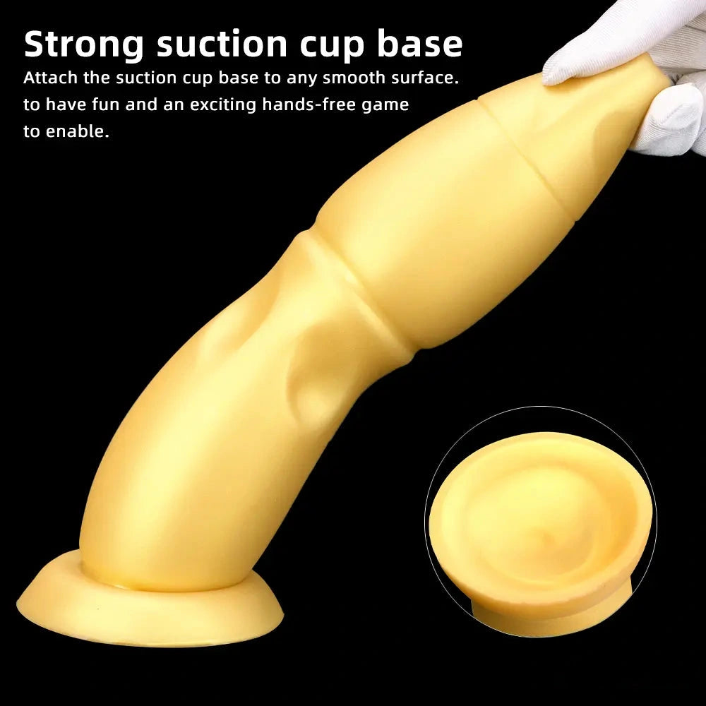 9.84in Gold Soft Liquid Big Silicone Butt Plug Dildo For Females Males