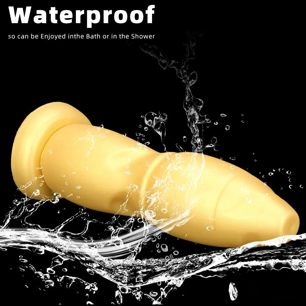 9.84in Gold Soft Liquid Big Silicone Butt Plug Dildo For Females Males