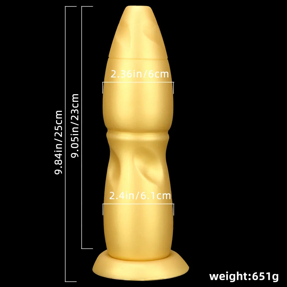 9.84in Gold Soft Liquid Big Silicone Butt Plug Dildo For Females Males
