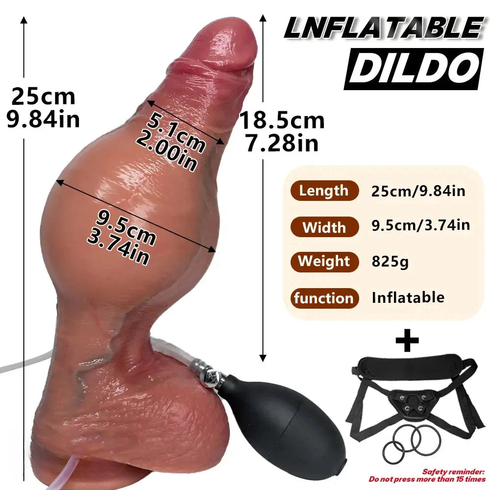 9.84in Inflatable Strap on Big Real Silicone Dildo For Lovers Flirting Sex Toy