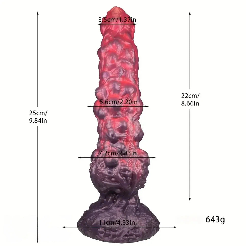 9.84in Monster Fantasy Spiked Silicone Soft Big Dildo For Hands-Free Play