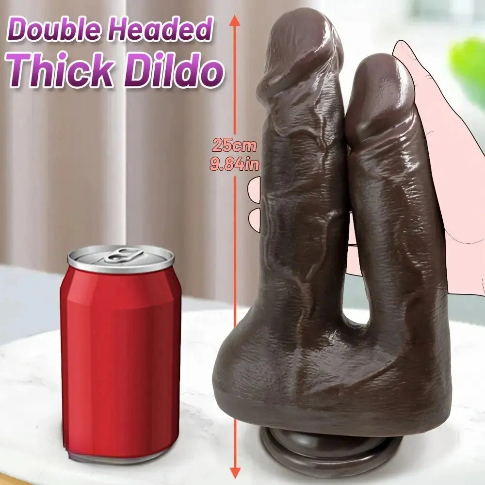 9.84in Realistic Double-Ended Liquid Silicone Flexible Ebony Large Dildo