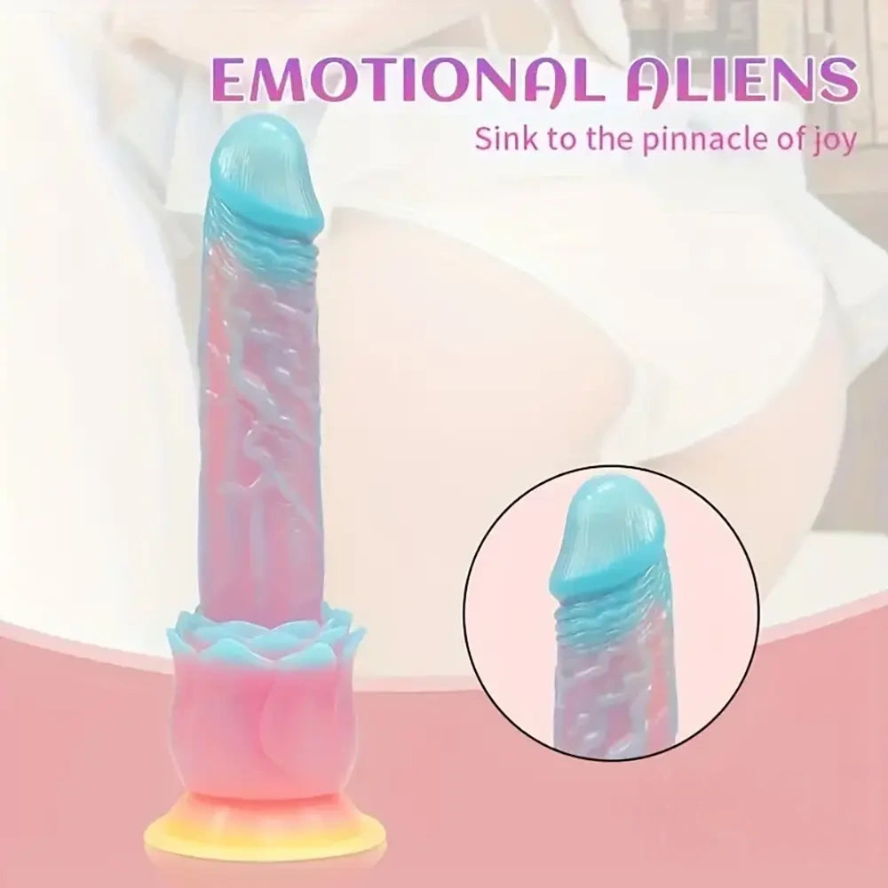 9.84in Silicone Soft Luminous Fantasy Big Dildo With Rose Flower Base