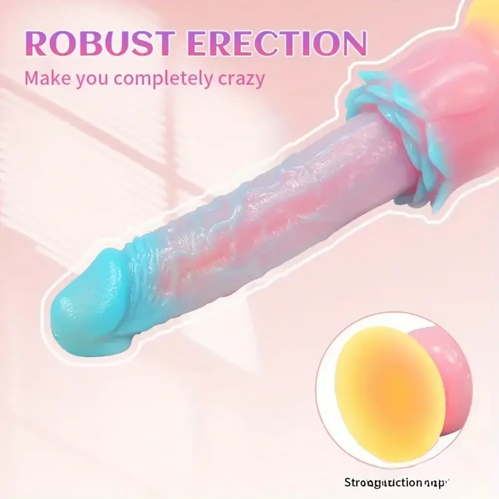 9.84in Silicone Soft Luminous Fantasy Big Dildo With Rose Flower Base