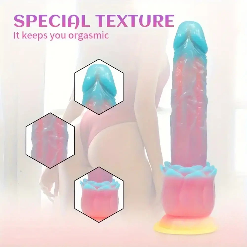 9.84in Silicone Soft Luminous Fantasy Big Dildo With Rose Flower Base