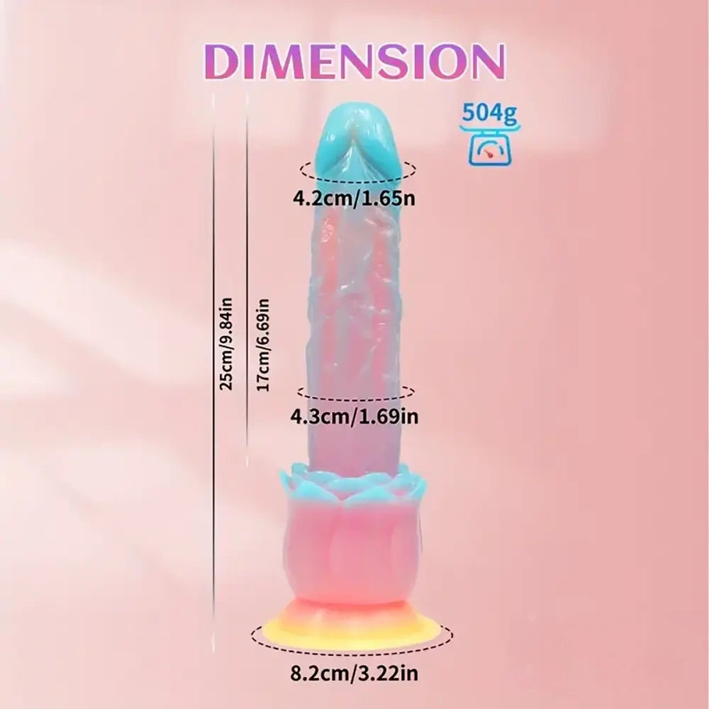 9.84in Silicone Soft Luminous Fantasy Big Dildo With Rose Flower Base
