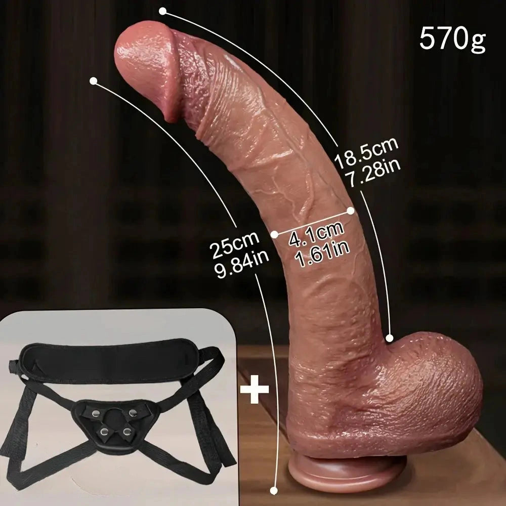 9.84in Soft Liquid Silicone Strap on Curved Women Dildo Wearable Sex Toy