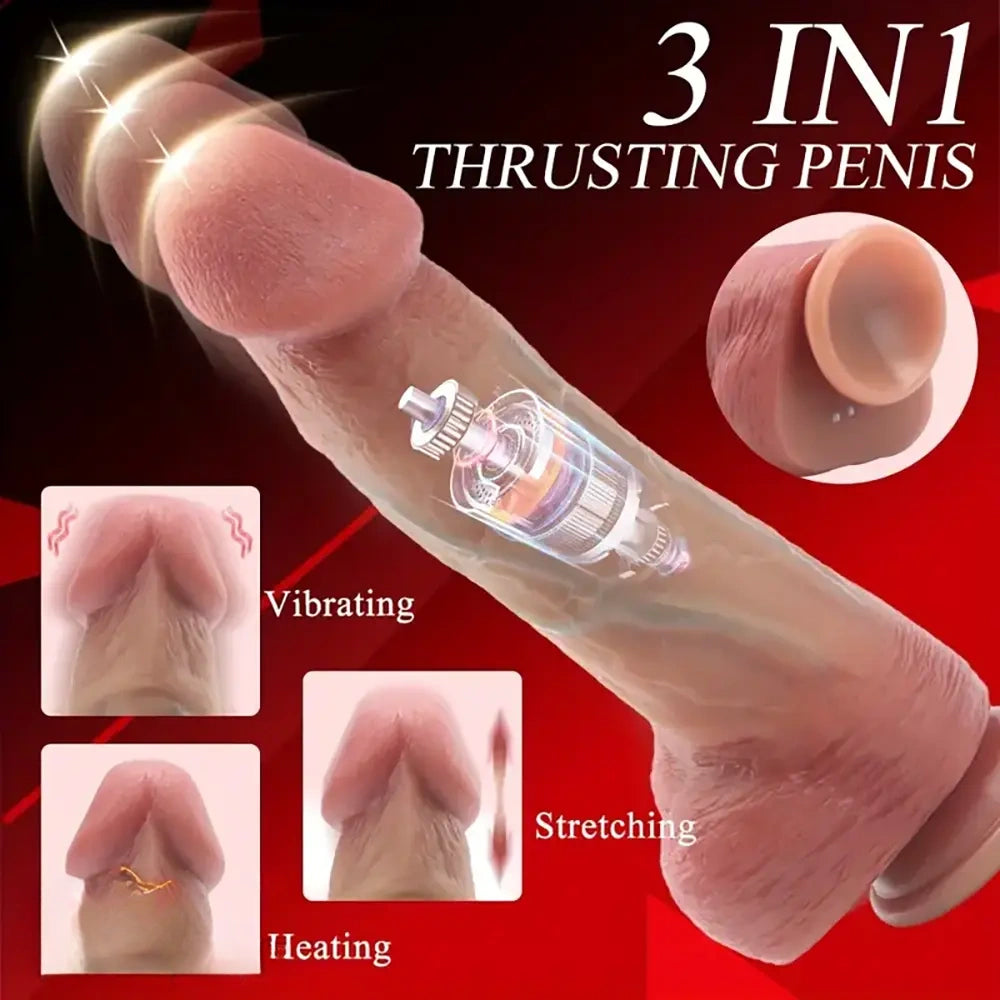9.84in Vibrating Heating Thrusting Remote Control Lifelike Big Dildo