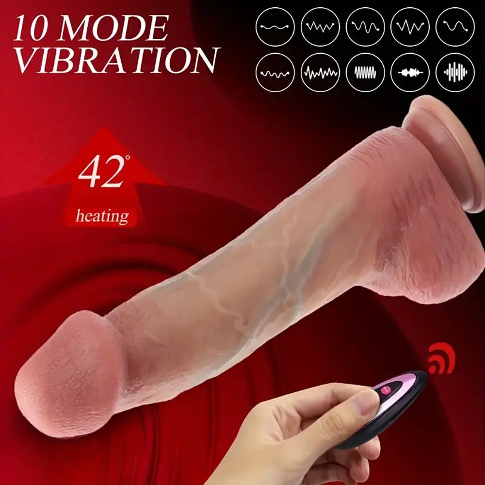 9.84in Vibrating Heating Thrusting Remote Control Lifelike Big Dildo