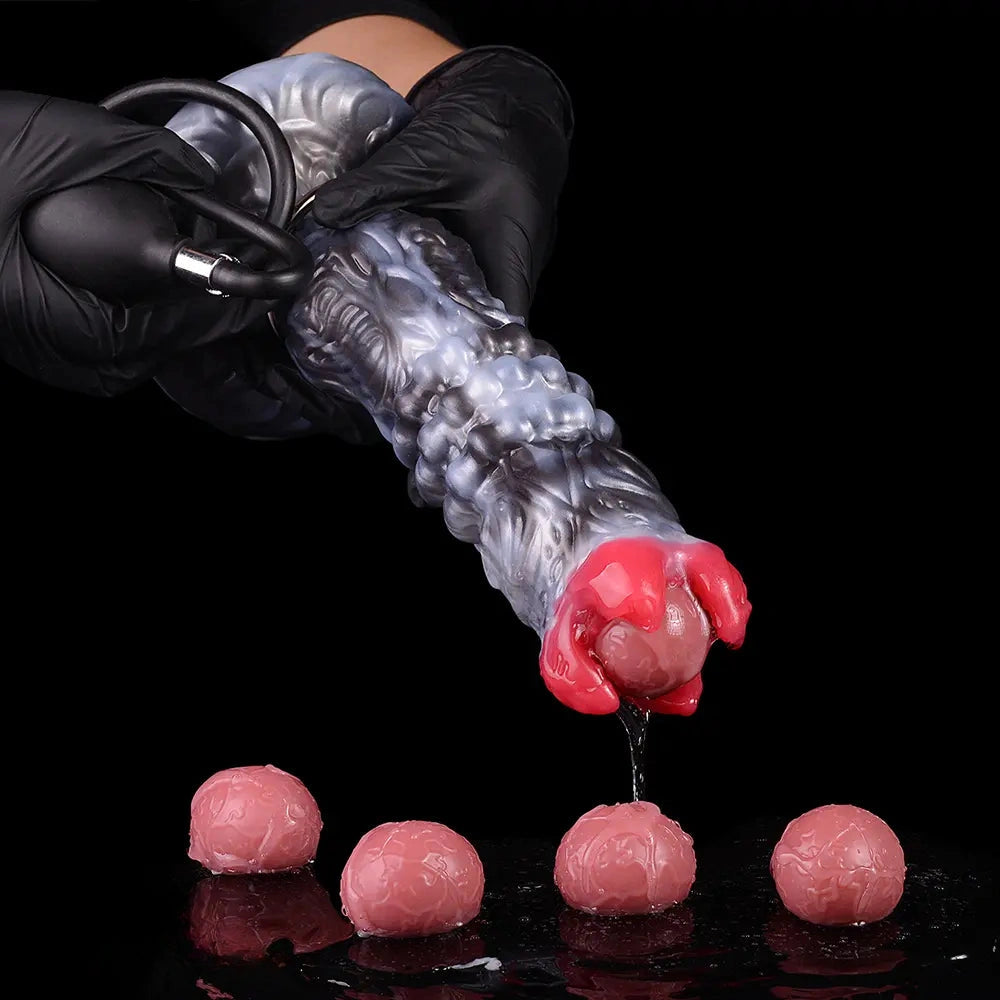9.88in Ovipositor Egg Laying Inflatable Big Dildo Silicone Penis Simulator