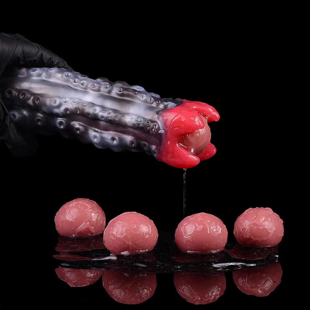 9.88in Ovipositor Egg Laying Inflatable Big Dildo Silicone Penis Simulator