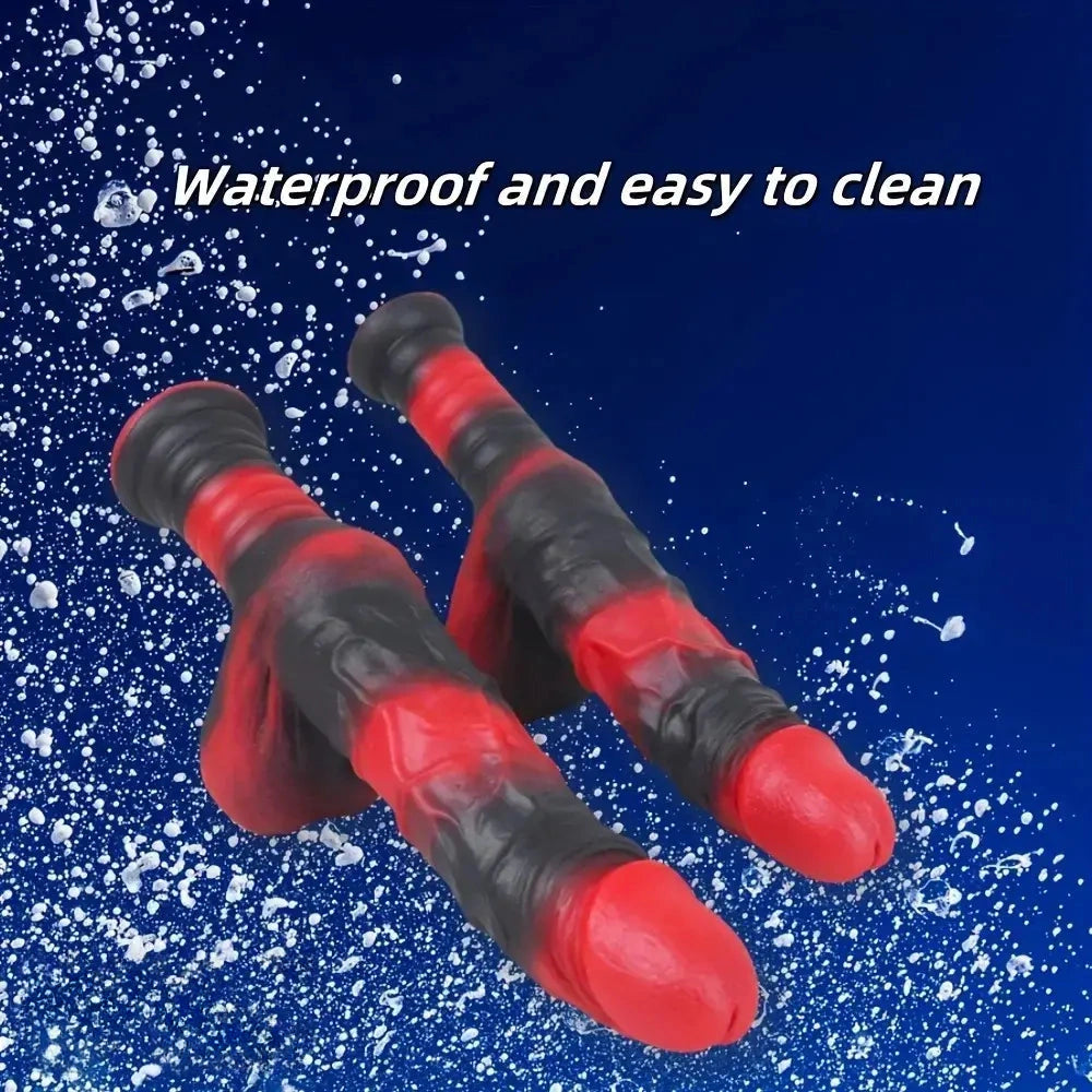 9.8in 10.4in Red Black Silicone Large Realistic Sword Dildo With Handle