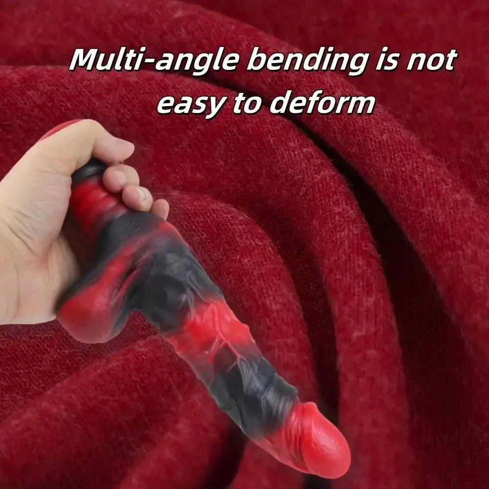 9.8in 10.4in Red Black Silicone Large Realistic Sword Dildo With Handle