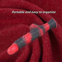 9.8in 10.4in Red Black Silicone Large Realistic Sword Dildo With Handle