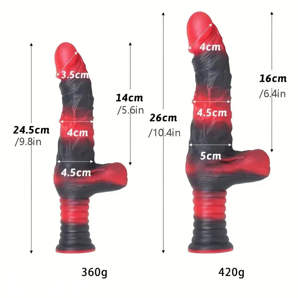 9.8in 10.4in Red Black Silicone Large Realistic Sword Dildo With Handle