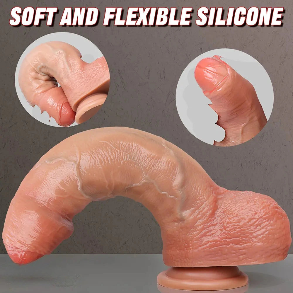 9.8in 12.2in Soft Silicone Realistic Uncut Dildo Female Masturbation Rod