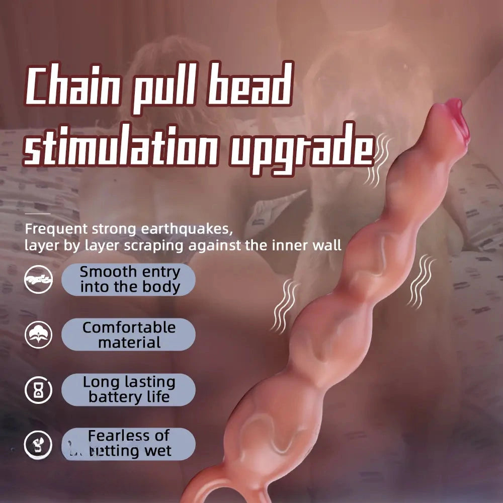 9.8in Big Vibrating Silicone Soft Pulling Beads G Spot Dildo With 3 Motors
