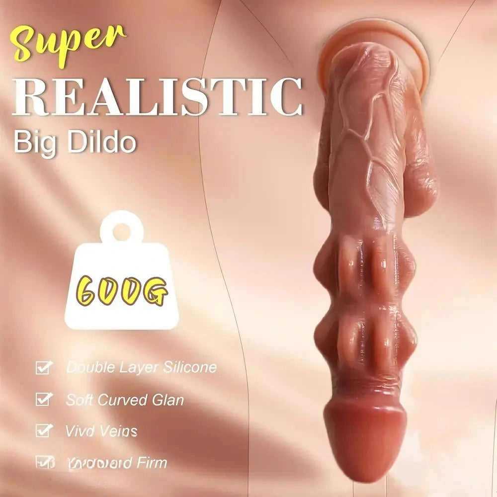 9.8in Double Layer Silicone Fantasy Soft Realistic Hands-free Play Dildo