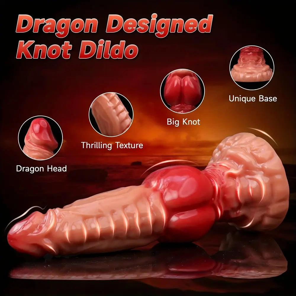 9.8in Dragon Head Big Knot Animal Monster Female Dildo With Suction Cup