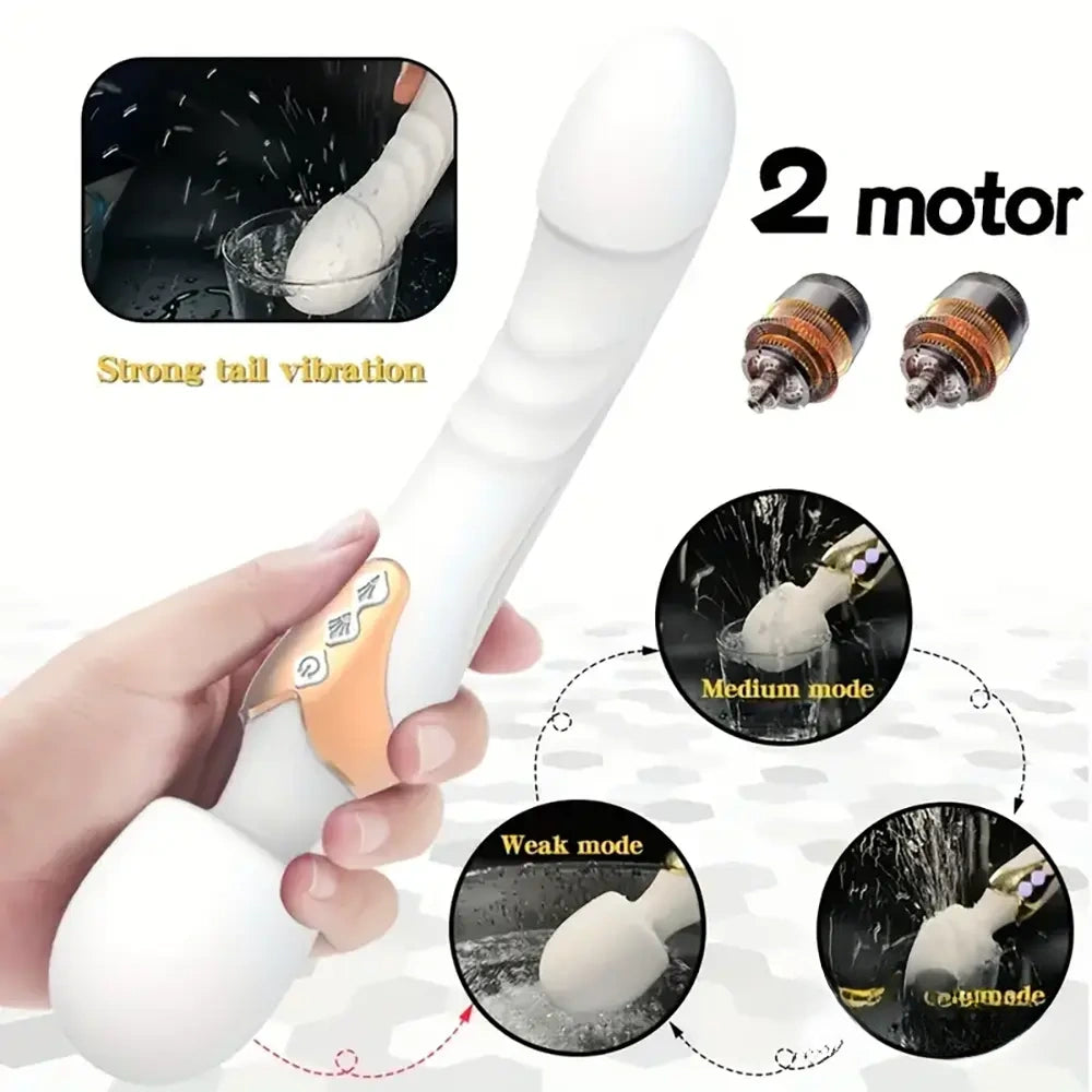 9.96in Dual Motor Silicone Large Wand G-Spot Vibrating Dildo Vibrator
