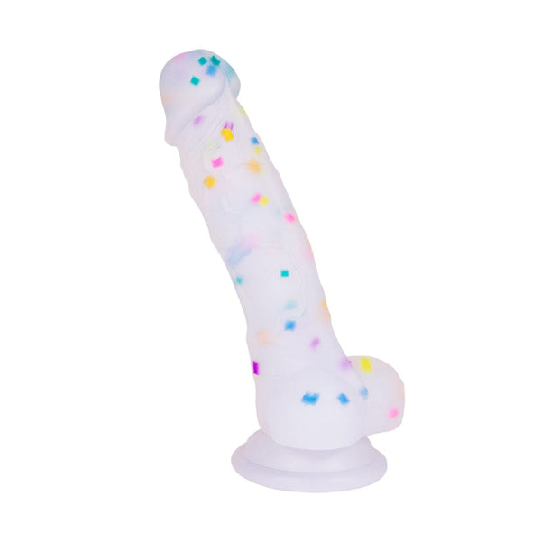 7.1in Jelly Particles Rainbow Transparent Realistic Dildo With Suction Cup