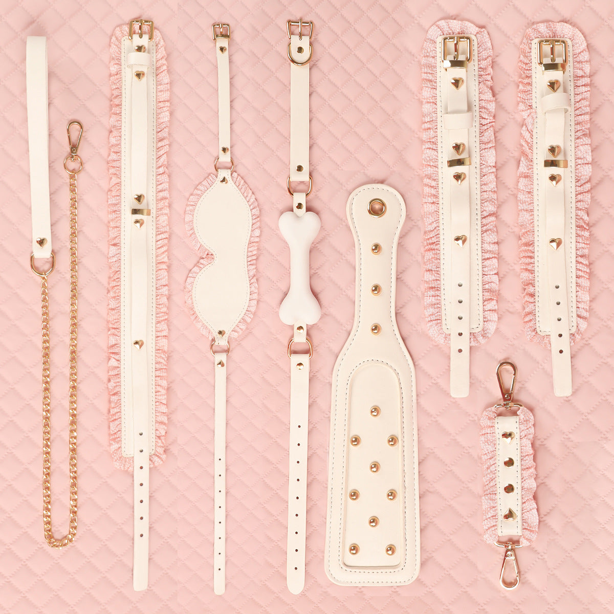 BDSM Lace Maid Leather Bondage Kit Flirting Sex Tool 6PCS