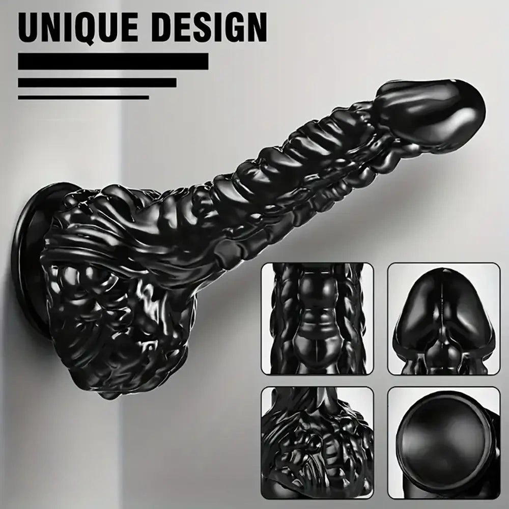 9in Dragon Big Black Fantasy Penis Scales Bumps PVC Cock Dildo
