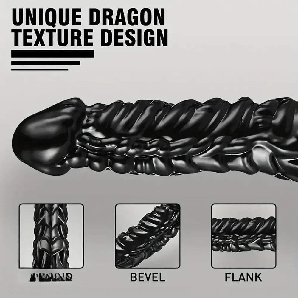 9in Dragon Big Black Fantasy Penis Scales Bumps PVC Cock Dildo