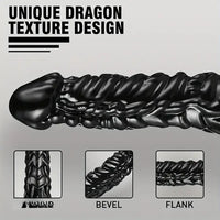 9in Dragon Big Black Fantasy Penis Scales Bumps PVC Cock Dildo