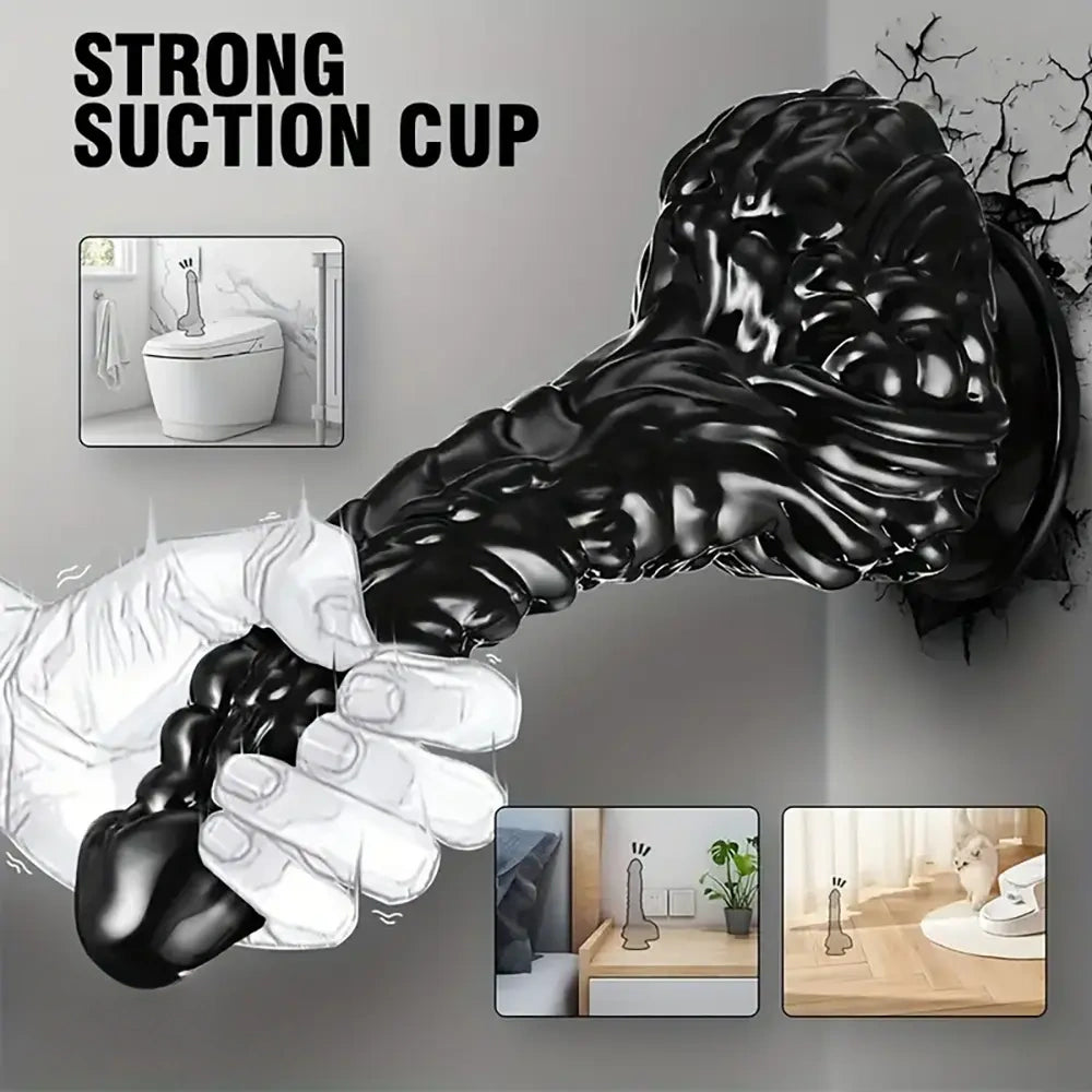 9in Dragon Big Black Fantasy Penis Scales Bumps PVC Cock Dildo