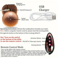 9in Ebony 4in1 Heating Thrusting Vibrating Rotation Remote Control Dildo