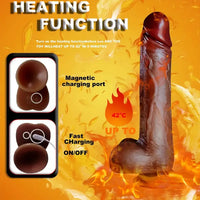 9in Ebony 4in1 Heating Thrusting Vibrating Rotation Remote Control Dildo
