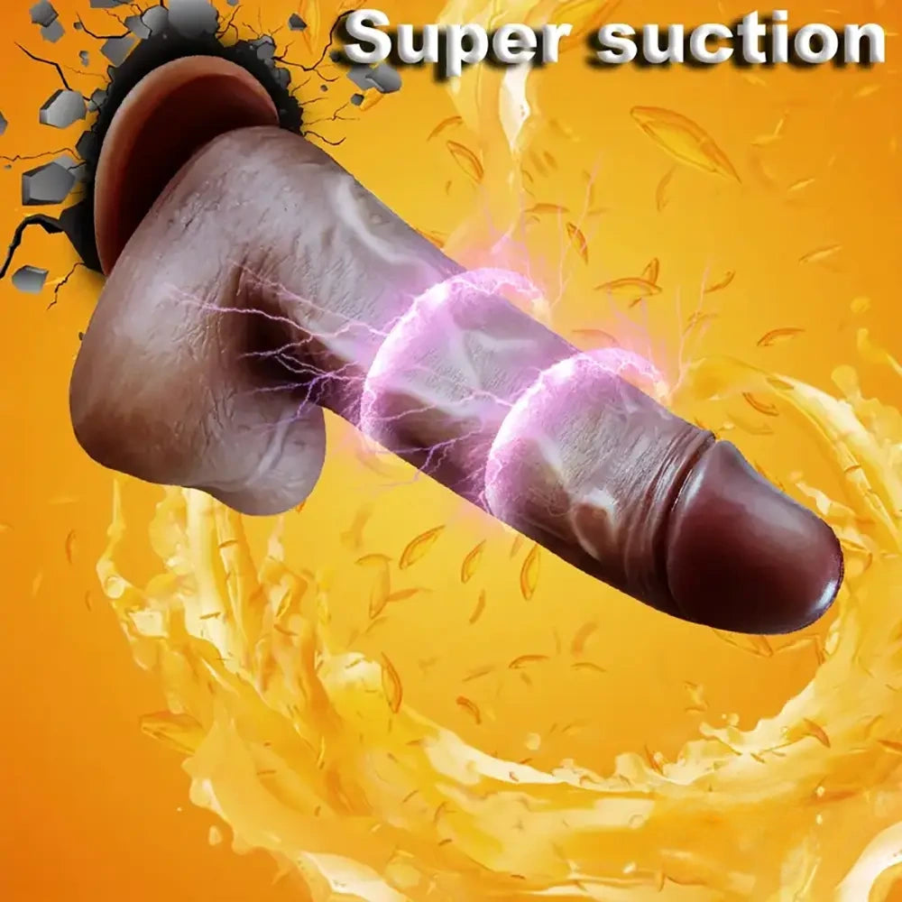 9in Ebony 4in1 Heating Thrusting Vibrating Rotation Remote Control Dildo