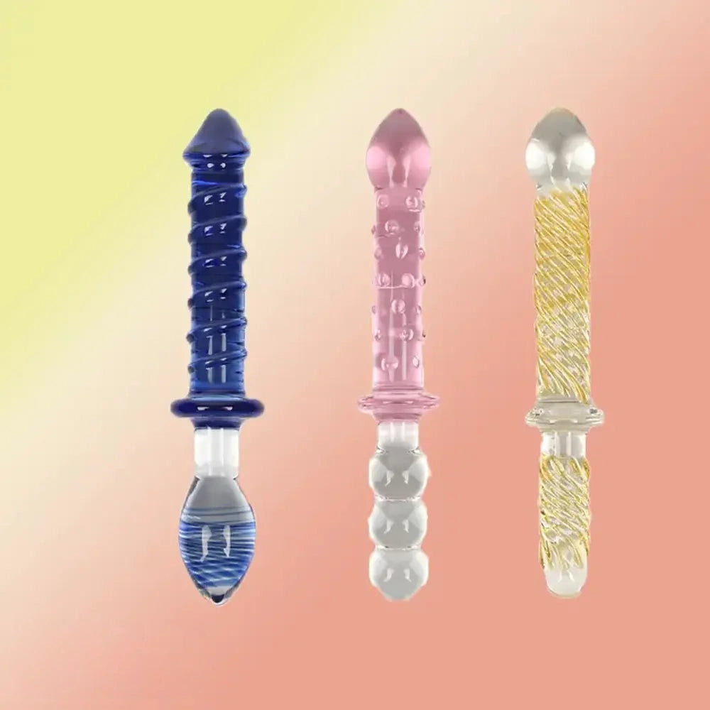 9in Female Pull Beads Anal Plug Threaded Double-head Glass Handle Dildo