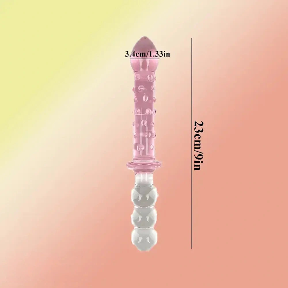 9in Female Pull Beads Anal Plug Threaded Double-head Glass Handle Dildo