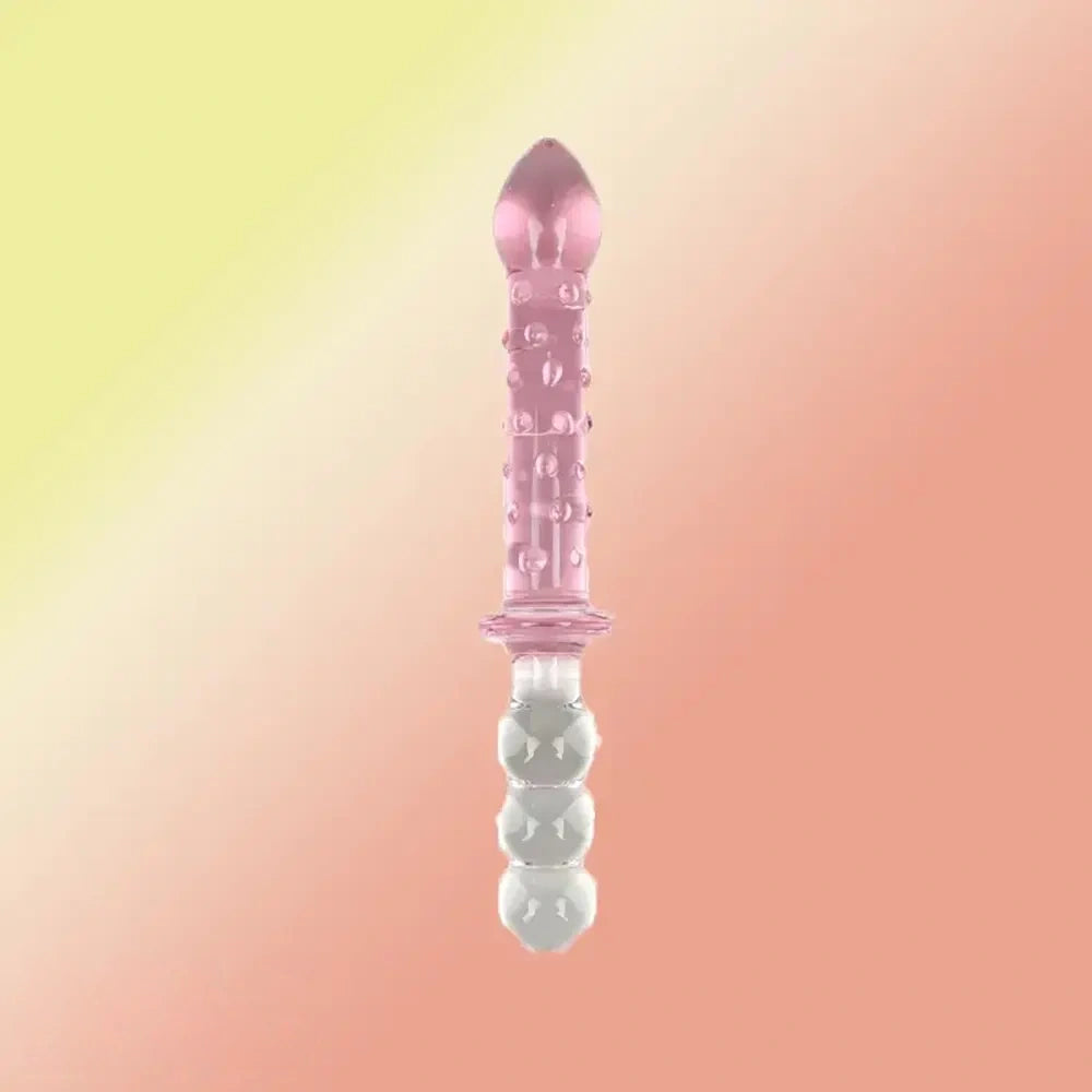 9in Female Pull Beads Anal Plug Threaded Double-head Glass Handle Dildo