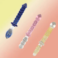 9in Female Pull Beads Anal Plug Threaded Double-head Glass Handle Dildo
