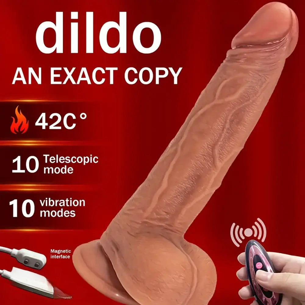 9in Flexible Vibrating Thrusting Heating Big Lifelike Skin Real Dildo