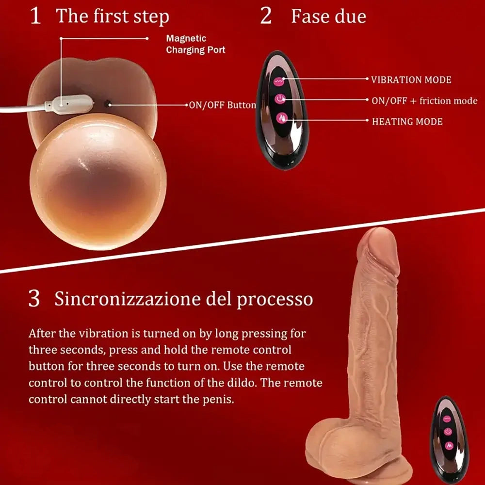 9in Flexible Vibrating Thrusting Heating Big Lifelike Skin Real Dildo