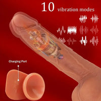 9in Flexible Vibrating Thrusting Heating Big Lifelike Skin Real Dildo