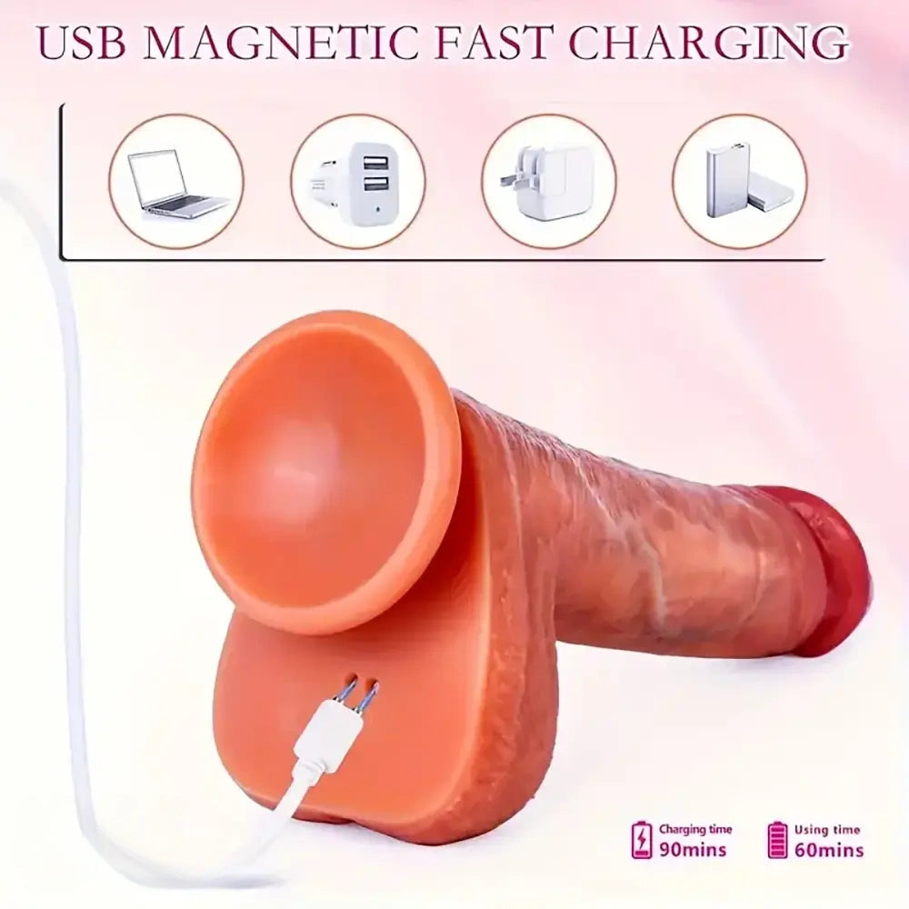 9in Lifelike Thrusting Rotation Vibrating Heating Silicone Big Dildo