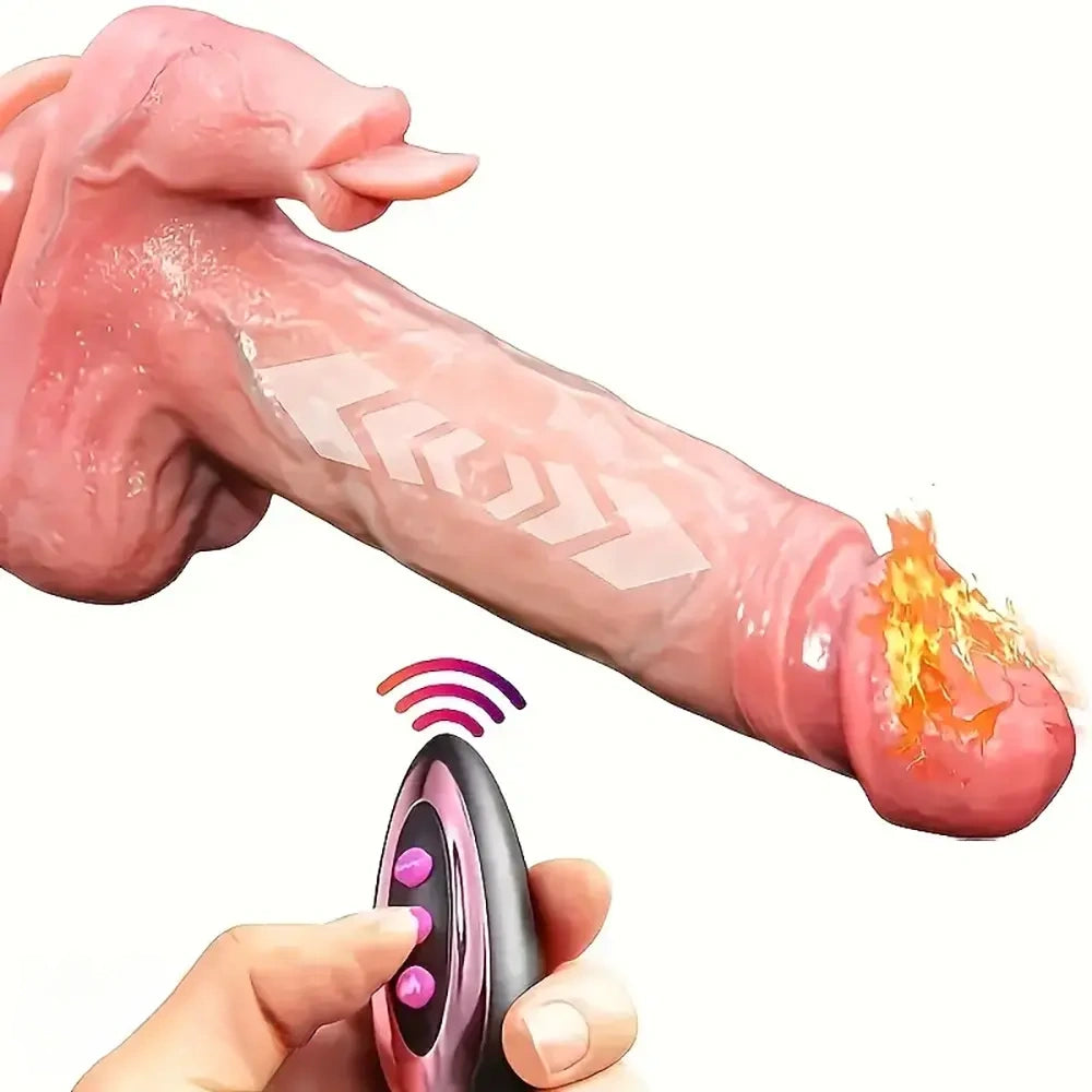 9in Lifelike Thrusting Vibrating Heating Silicone Dildo With Tongue Lick