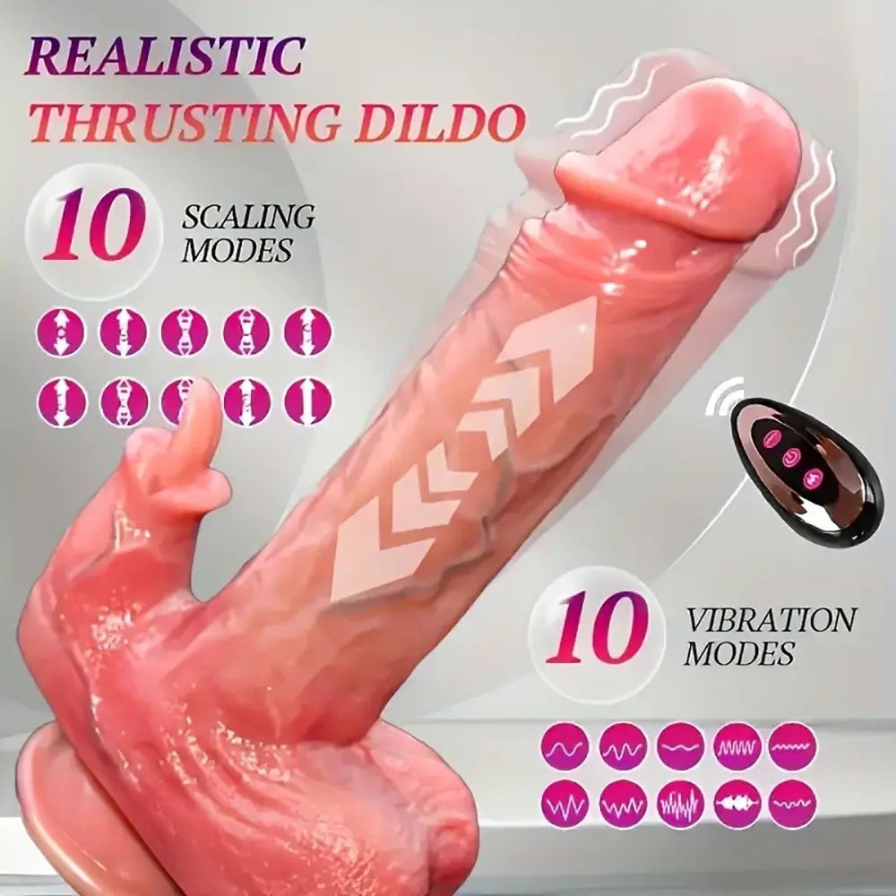 9in Lifelike Thrusting Vibrating Heating Silicone Dildo With Tongue Lick