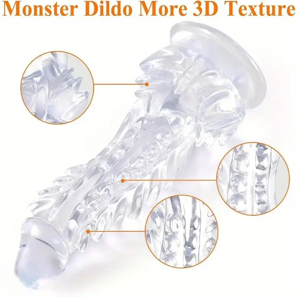 9in Monster Big Clear Dragon Suction Cup Dildo For Female Pleasure
